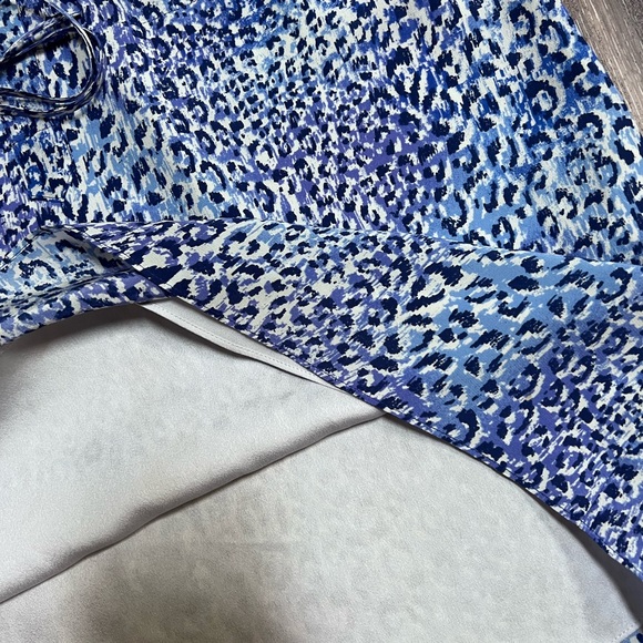 Rebecca Taylor silk long sleeve dress blue leopard print tie waist size 0 - Picture 6 of 6